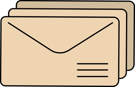 Stack of beige envelopes illustration for office, correspondence and postal communication design