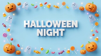 Fototapeta premium Halloween night celebration with jack o lanterns and emoji decorations illustration