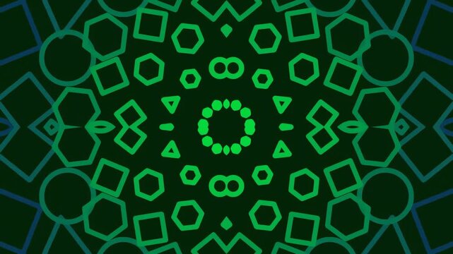 Abstract geometric pattern with hexagons and circles in green hues