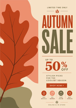 Autumn Sale Poster Template with Maple Leaf Artwork for Seasonal Retail Promotions