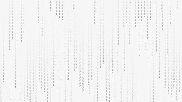 Falling binary code rain animation with digital numbers on simple light gray backdrop.