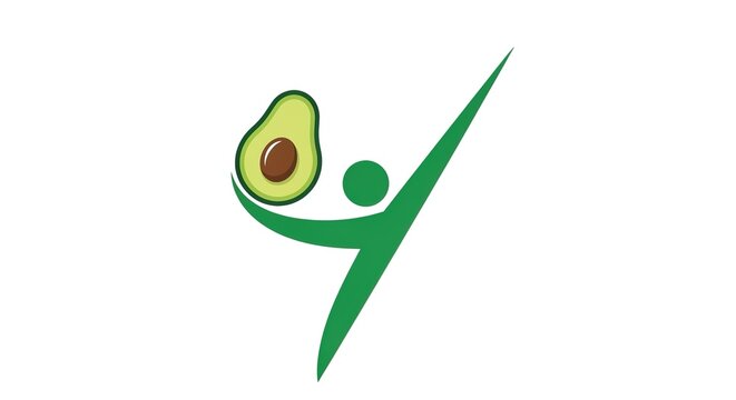 Healthy diet and nutrition concept vector illustration. Green human figure holding an avocado half. Minimalist logo symbol for wellness organic food vegetarian lifestyle and fitness projects