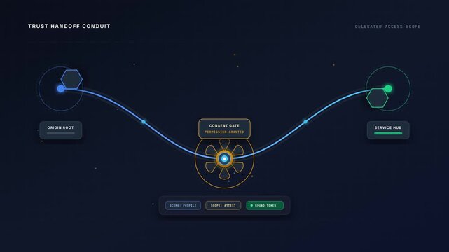 Identity trust route and consent gate handoff