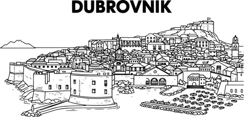 Obraz premium Dubrovnik Cityscape Sketch Illustration Tourism Destination Concept