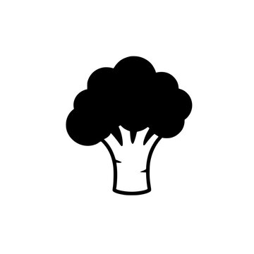 Broccoli Head with Thick Stalk Black and White Vector Silhouette Icon