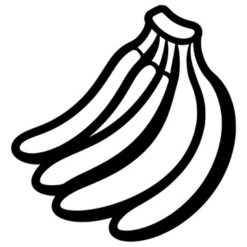 Bunch of Bananas with Curved Stems Black and White Vector Silhouette Icon