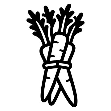 Bundle of Carrots with Leafy Tops Black and White Vector Silhouette Icon