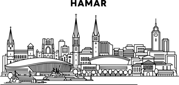 Hamar Norway Skyline Cityscape Illustration on White Background