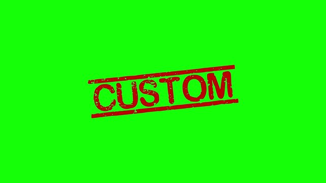 Custom rubber stamp animation. Custom Stamp textured bold text motion. Up to down stamp zooming and hit effect 4k video.