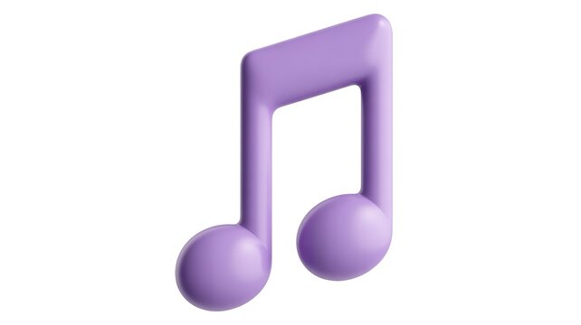 Music note 3d icon symbol. Glossy purple musical melody sign for audio streaming apps and web design. Minimalist rendered element for sound entertainment projects and digital media platforms