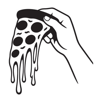 Hand Holding a Slice of Cheesy Pepperoni Pizza Vector Illustration