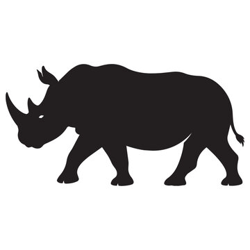 Black silhouette vector illustration of a rhinoceros isolated on white background