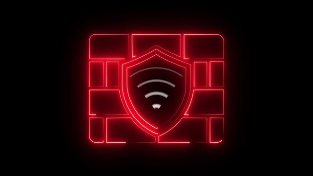Neon firewall shield with wi-fi symbol for cybersecurity and network protection concept network security