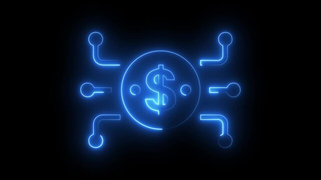 Digital dollar currency neon financial technology, online banking, and blockchain concept digital currency