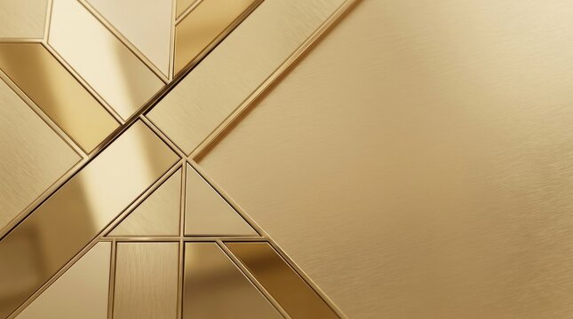 A luxurious, abstract background featuring geometric shapes crafted from polished gold. The design incorporates intersecting lines and triangles, creating a visually striking pattern.