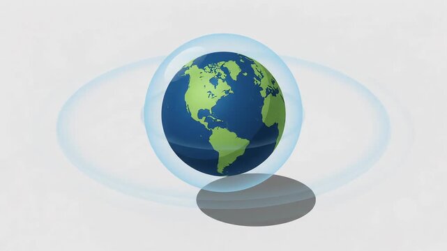 Rotating planet Earth inside protective shield bubble animation