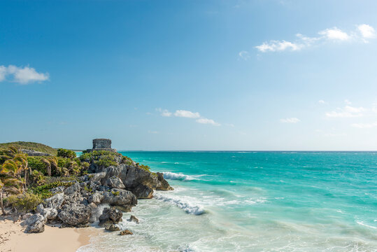 El Castillo temple by Caribbean Sea, Tulum, Mexico.