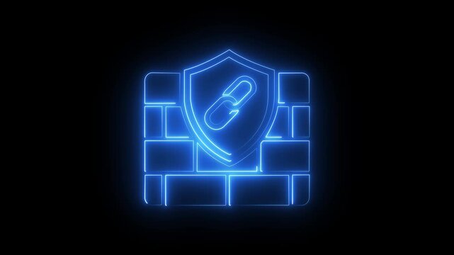 Neon cyber security firewall shield with chain link digital data protection concept animation digital shield
