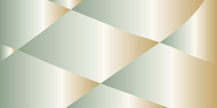 Metallic geometric background with champagne gold and sage green triangles, luxury abstract vector pattern, elegant satin texture for premium branding and wedding invitations