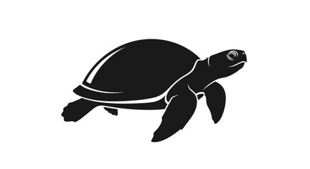 Fototapeta premium Minimalist black silhouette of a sea turtle swimming isolated on a white background.