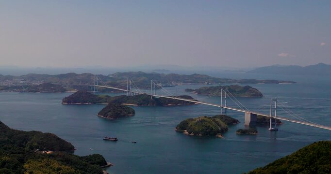 Seto Inland Sea Islands and Kurushima Bridge from Oshima, Ehime, Japan