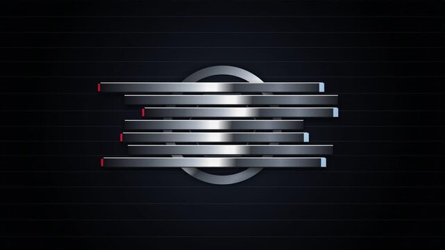 Futuristic metallic cyber geometric logo emblem on dark background with digital matrix tech elements