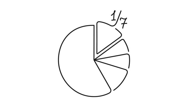 Pie chart fraction one seventh line drawing