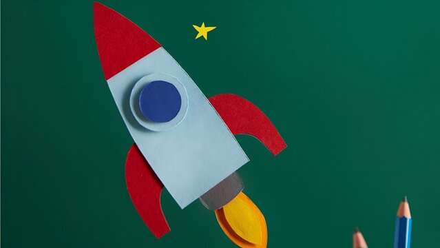 Colorful paper rocket craft for kids and educational projects