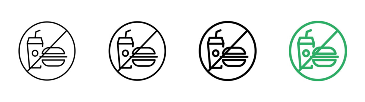No fast food ban prohibition restriction sign linear icon collection design. Editable vector stroke icons