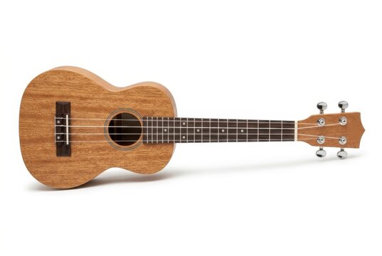 Traditional Wooden Soprano Ukulele Isolated on White Background - Musical Instrument for Hobbies and Leisure