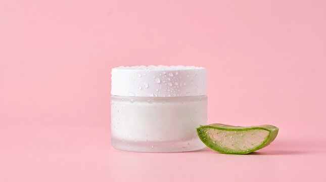 Natural Skin Care Cream Jar with Fresh Lime Slice on Minimalist Pink Background for Beauty and Wellness