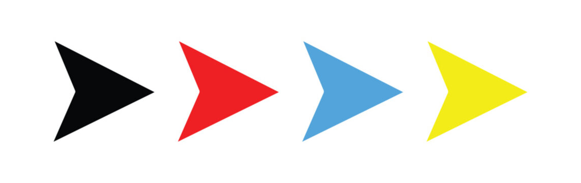Colorful arrow direction set. Colorful arrow head cursor vector icon set featuring black, red, blue, and yellow pointer symbols.