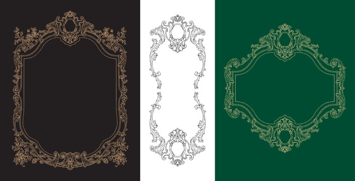 Luxury Baroque Ornamental Frame Set with Gold Wedding Borders and Vintage Decorative Elements