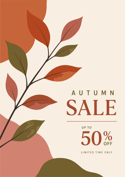 Autumn Sale Poster Template with Minimal Botanical Branch and Seasonal Retail Offer