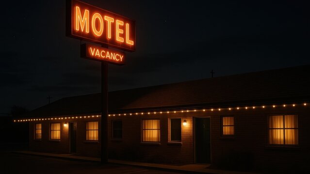 Retro motel sign glowing night desktop wallpaper