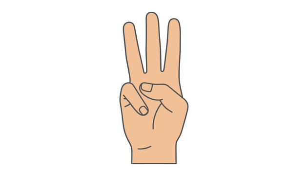 Hand showing three fingers gesture with palm facing forward representing number three or W sign on white background.