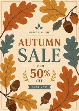 Autumn Sale Poster Template with Botanical Panels and Seasonal Discount Promotion