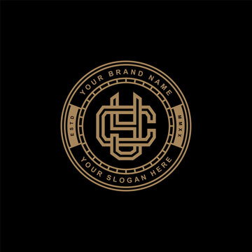 Luxury vintage monogram cy yc logo featuring intertwined initials in a circular frame on black.
