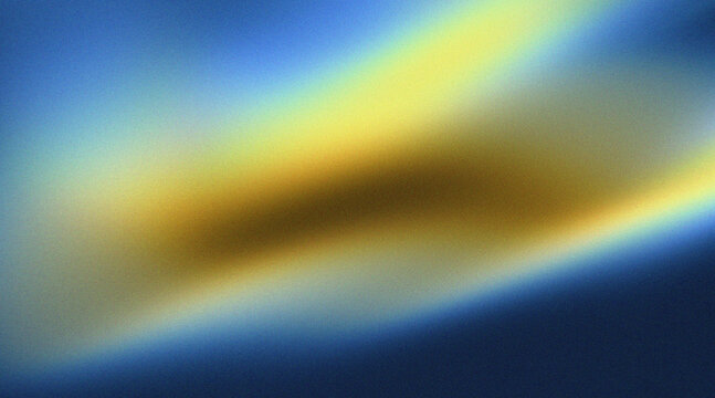 Abstract grainy blue and gold holographic gradient wave background.