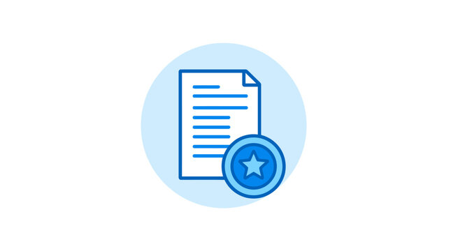 Document with star badge icon in blue circle.