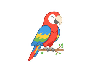 Obraz premium Colorful cartoon macaw parrot perched on a tree branch vector illustration