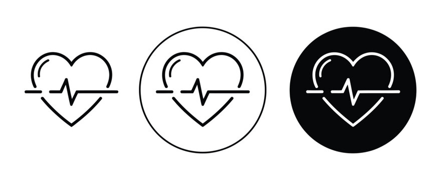 Heart Rate Pulse icon set, black and blue symbols for heartbeat monitoring, cardiology, healthcare and medical diagnostics, vector illustration