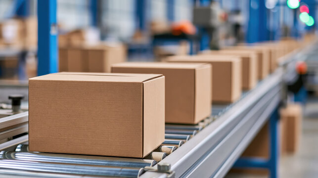 Cardboard box conveyor manufacturing line inside factory