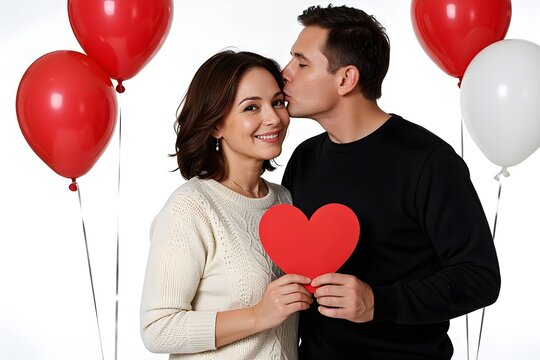 Realistic Romantic Couple Embracing and Kissing Holding Heart Symbol Lifestyle