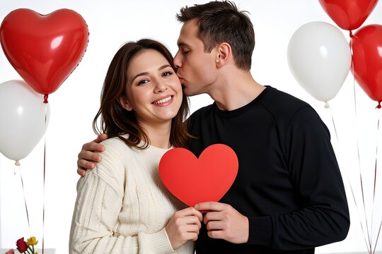 Realistic Romantic Couple Embracing and Kissing Holding Heart Symbol Lifestyle