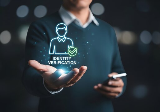 Person holding a smartphone with a glowing identity verification hologram in their hand