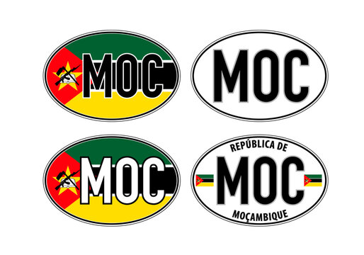 Mozambique, oval international vehicle registration code license plate car sticker, vector illustration