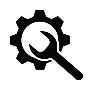 The minimalist icon of a black gear combined with a wrench symbolizes technological innovation, engineering excellence and maintenance of modern industrial systems, very relevant forArt & Illustration