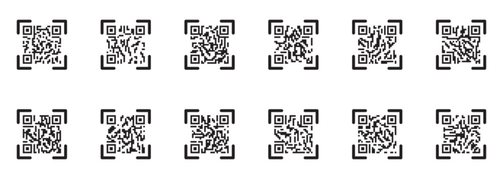 Digital QR Code Scan Symbol Pack for Payment Security and Technology Apps. scan me QR code icon vector illustration, fake QR pattern design, encrypted information code symbol. QR Code Reader Interface