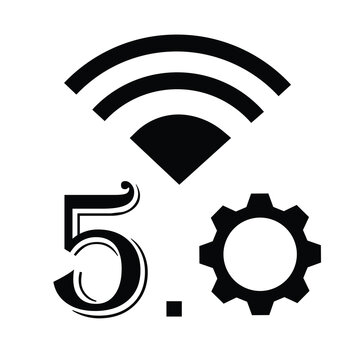 Conceptual vector illustration celebrating the advancement of 5G network technology and smart settings icon. Minimalist black and white design featuring Wi-Fi signal waves, typographArt & Illustration